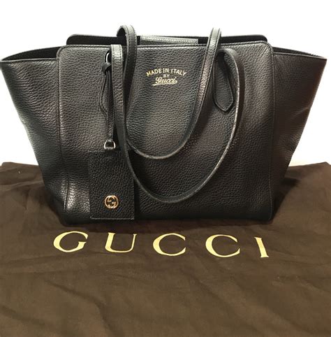 new gucci black leather small swing tote handbag w trademark|Gucci Swing Totes .